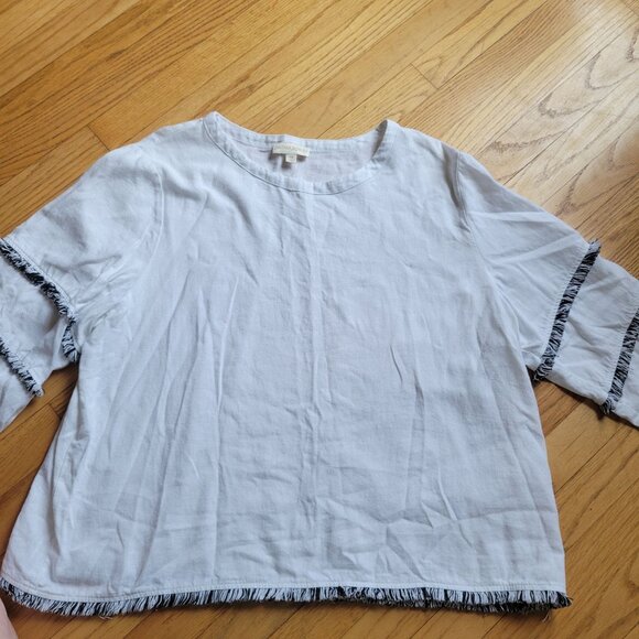 Cynthia Rowley 1X White Fringe Trim Linen Womens Blouse Top - Picture 4 of 9